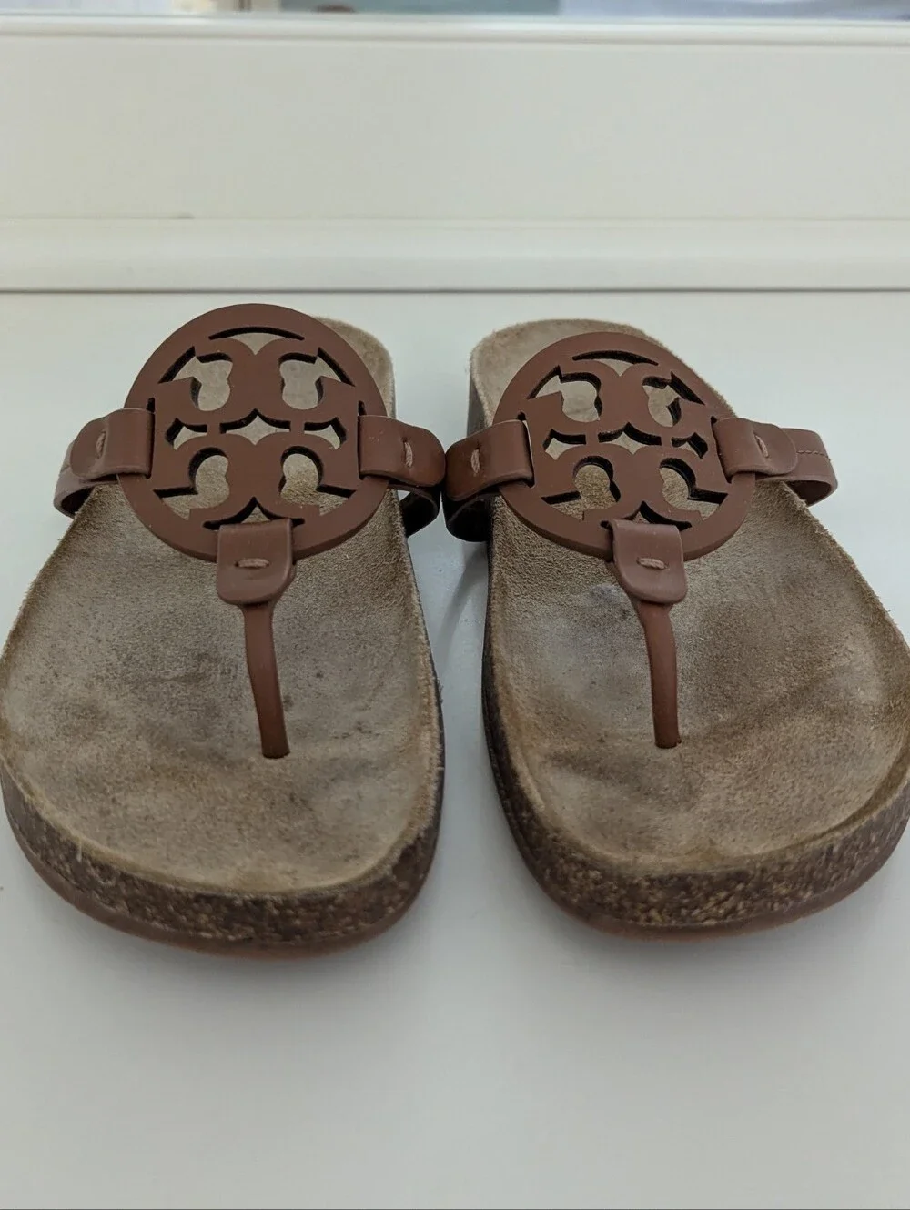 GUC! Tory Burch Miller Cloud Sandal In Brown Leather Natural Size 8